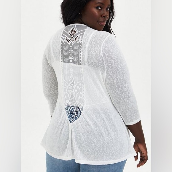 Torrid 3/4 Slub Embroidered Lace Back Sweater - Picture 2 of 9